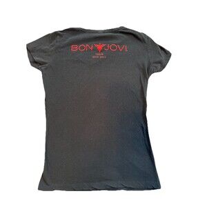 Bon Jovi Womens Shirt Black Large Tattoo Heart Dagger Wings Band Music Merch Tee